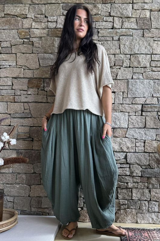 Tasha Cushion Cotton Sia Barrel Pant Khaki